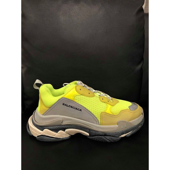 Balenciaga Triple S Sneaker Neon Yellow Grey Speed Flat Trainer 44 Mens US 11 - Picture 2 of 12